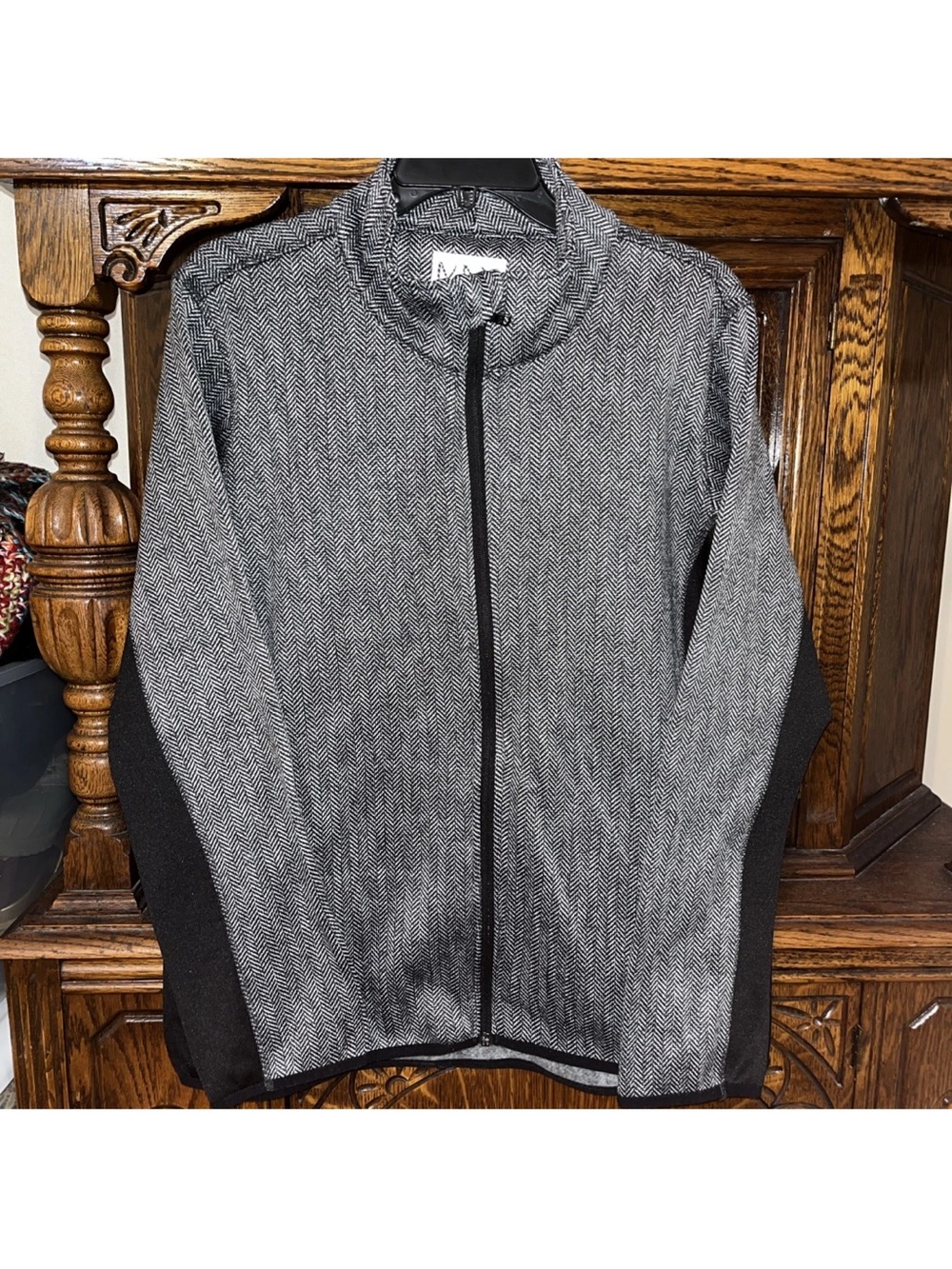 Marc New York Women's Gray herringbone Zip-Up Jacket with Black Panels